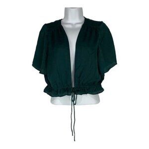 Tobi Womens Teal Open Front Short Sleeve Drawstring Hem Blouse L